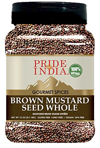 Pride Of India – Brown Mustard Seed Whole – Gourmet Indian Spice – Hot & Spicy Flavor – Ideal Seasoning for sauces/dips/Spice Blends – Easy to Store – 12 oz. Medium Dual Sifter Bottle