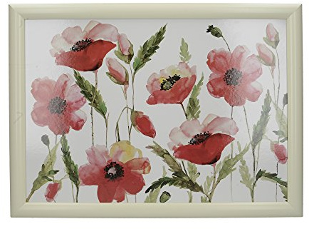 CREATIVE TOPS Watercolour Poppy Gepolstertes Knietablett mit Polster, Beanbag Schoßtablett, Servierplatte/Tablett für Bett oder Sofa, Betttablett mit Mohnblumen, 43,5 x 34 cm – Mehrfarbig