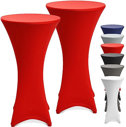 Beautissu 2er Set Stretch Stehtisch Hussen 80cm Rot – Waschbar Bügelfrei Stehtisch Hussen für Stehtische Stehtischhussen rutschfest Verstärkung Fußbereich Tischhusse Tischdecke Stehtisch – Stella