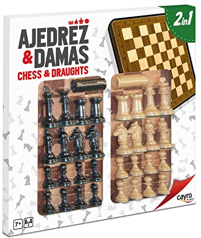 Cayro - Ajedrez y Damas - + 5 Años - Tablero de Madera - Doble Juego Clásico de Mesa - Niños y Adultos - con 48 Piezas en 2 Colores - para 2 Jugadores