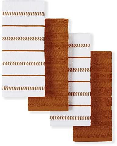 KitchenAid Albany Kitchen Towel 4-Pack Set,Cotton, Honey Orange/White, 16x26