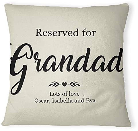 Seat Reserved For Cushion Cover Add Your Personalised Name and From To 100% Cotton Square Home Throw Cushion Cover and Insert for Couch, Sofa, Chair, Bedroom or Living Room, Cover & Pad, Grandad