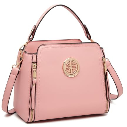 Miss Lulu Sac à Main Femme – Sac Bandoulière Porté Travers & Épaule en Similicuir Vegan, Taille Moyenne, Zippé, Élégant et Pratique pour Travail, Sortie ou Quotidien (Rose)