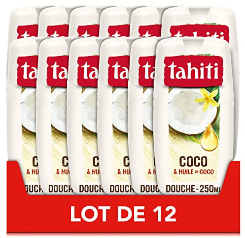 TAHITI - Gel Douche Tahiti Coco & Huile de Coco - Formule à Base d'Ingrédients d'Origine Naturelle - Lot de 12 x 250 ml