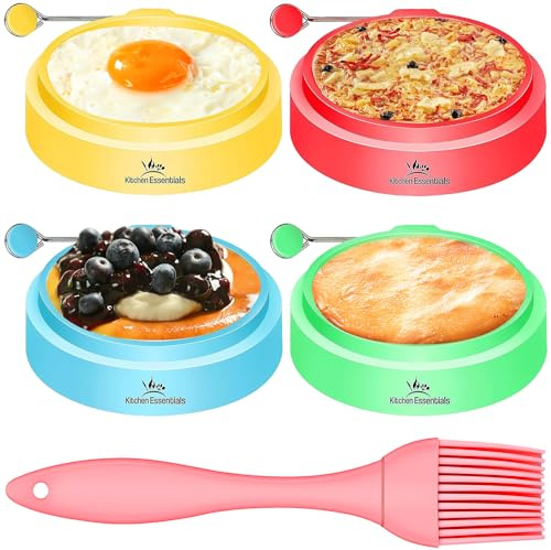 Silicone Egg Rings, Premium Nonstick Multicoloured Cooking Ring Moulds for Eggs, Pancakes, Mcmuffin Breakfast Sandwiches, English Muffins, Crumpets, and More (4-Pack)