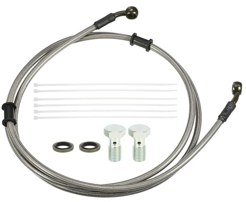 QUARKZMAN Flexibles De Frein Et Embrayage Hydrauliques 1Pc Pour Moto | Argenté, Vert, Noir, Métal, Caoutchouc, 8mm, M10x1.25, Pour Quad Scooter, Inclus: 2 Vis 2 Rondelles 6 Attaches