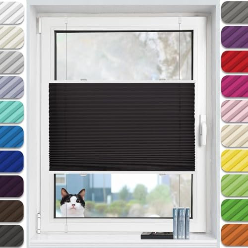 Plissee ohne Bohren Plissees Klemmfix 50 x 100 cm Optimaler Sichtschutz und Sonnenschutz Blickdicht Easyfix Faltrollo, Inkl Aller Montage-Teile, für Wohnzimmer Fenster&Tür, Schwarz