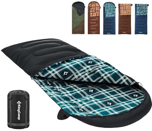 KingCamp Schlafsack für Erwachsene, Winter, Flanell gefüttert, kaltes Wetter, 4-Jahreszeiten-Schlafsack, große und hohe Schlafsäcke, leicht, wasserabweisend für Camping, Rucksackreisen, Wandern,