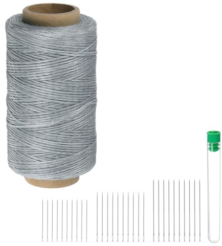 QUARKZMAN Hilo para Coser de Tapicería 260m 150D Hilo de Poliéster Encerado Resistente al Desgaste Cordón de Bordado Hilo de Algodón con 30 Agujas para Acolchado Cuero Gris Claro