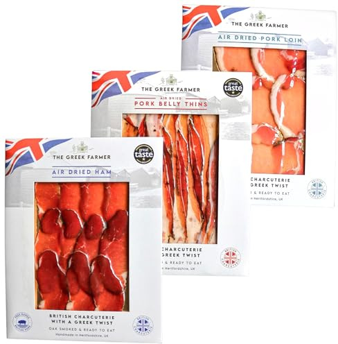 The Greek Farmer 3 Piece Letterbox Charcuterie | Cured Meats & Cold Cuts | Artisan Charcuterie Gift Box | British Free-Range Pork | 5-Star Great Taste Award | Ideal Foodie Gift & Savoury Hamper