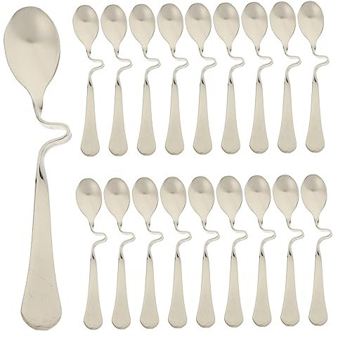 ABOOFAN 20pcs Multi-Function Novelty Curved Handle Spoons Stainless Steel Spoons for Coffee Milk Mixing Home Kitchen Utensils