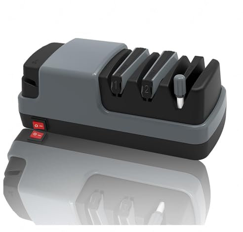 Affila Coltelli Elettrico, 4 in 1 Affilacoltelli Manuale, Con Abrasivi Diamantati Al 100% E Guide Angolari Di Precisione Acciaino Professionale,Gray