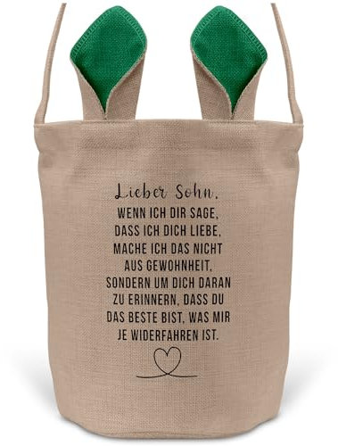 22Feels Sohn Kinder Osterkorb mit Henkel Ostergeschenk Tragetasche Ostern Deko Osternest Körbchen Hasenohren (Beige/Grün)