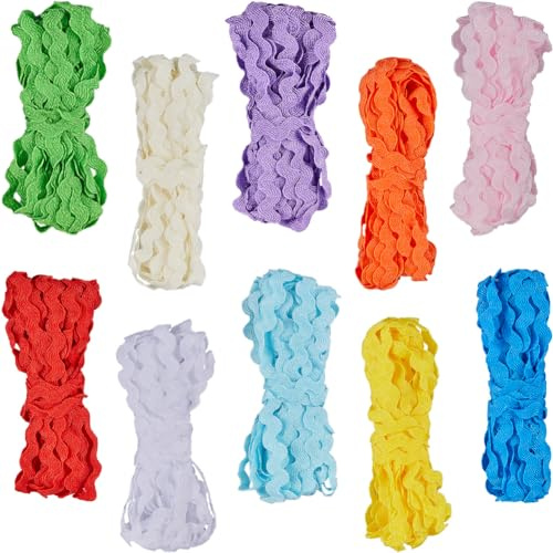 GORGECRAFT 10 Farbe 50 m RIC Rac-Besatzband Zickzack-Stoff Wellen Nähen Biegen Fransenbesatz 5~8.5 mm Breite Zöpfe Kordeln Verzierungen Für Die Blumenherstellung Hochzeitsspitzenhandwerk