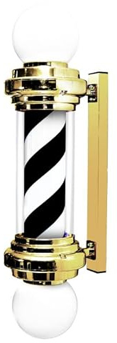 Poste de barbero, lámpara LED de Poste de barbero de 75 cm para Belleza, peluquería, barbería, lámpara de Tiras LED iluminada y giratoria montada en la Pared Impermeable, Dorado, Blanco y Negro