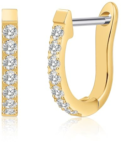 Limerencia Hypoallergen Reintitan Huggie Creolen Ohrringe, F136 Implant Grade Titanium kleine U-förmige Manschette Ohrringe Leichtgewicht für Frauen empfindliche Ohren (Gold, 10mm)