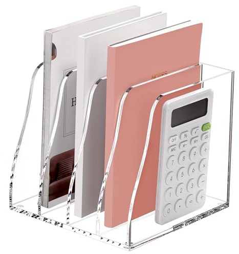 SANRUI Schreibtisch-Organizer aus Acryl, transparenter Aktenordner mit 4 vertikalen Fächern, platzsparende Aufbewahrung für Bürobedarf, langlebig, modernes Design, Zeitschriftensammler für Zuhause,