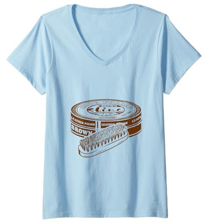 Damen Braune Schuhcreme Leder Glanz mit Polierbürste T-Shirt mit V-Ausschnitt