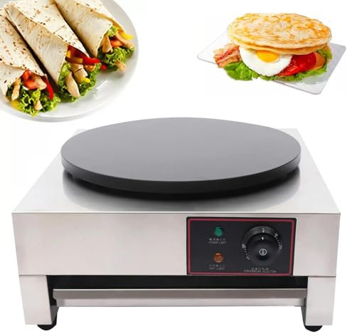 JJENXYYDS Padella elettrica Antiaderente per Crepes, Macchina per Pancake con spatola, Crepiera elettrica da 3000 W, Diametro 400 mm, Piastra riscaldante da 50-300 ℃ per Uova, Pancake