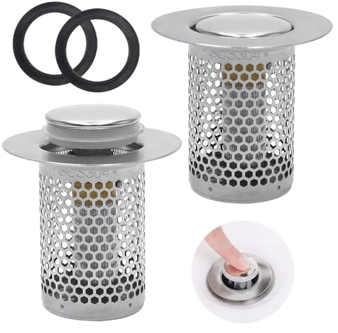 YDHfdc 2 Stück Abflussstopfen Abflusssieb Waschbecken Sieb Edelstahl Haarsieb Waschbeckenstöpsel mit Sieb mit Rückprallkern für Bad, Küchen Waschbecken (33x50mm)