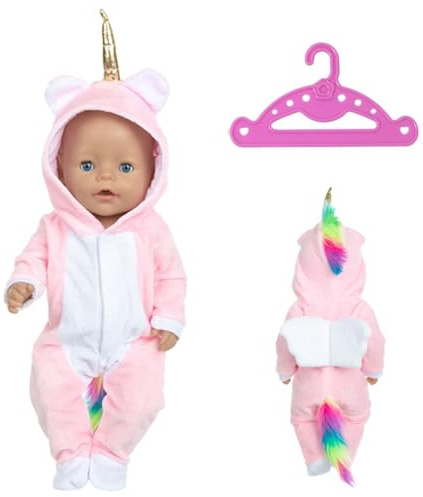 NHPY Puppenkleidung 43 cm Zubehör, Einhorn Bodysuit + Aufhänger,puppenkleidung für Babypuppen 35-45 cm