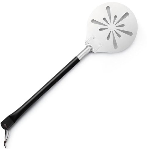 Joyfair Turning Pizza Peel, Stainless Steel Perforated Pizza Peel with Mental Handle, Heat Resistant Professional Oven Accessories Tool with Detachable Handle for Rotating Sliding, 8 Inch