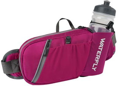 WATERFLY Bauchtasche Herren Damen mit Flaschenhalter: Sportliche Klein Gürteltasche Stylische Joggen Hüfttasche Gassi Bumbag Hundetraining Bum Belt MTB Hipbag Sport Hip Bag Reisen Bauchbeutel