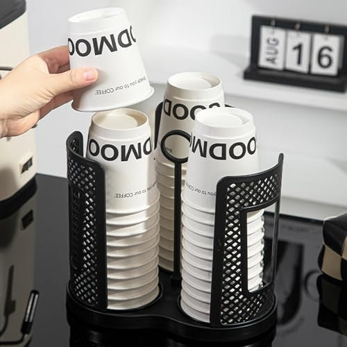 QSLKI Organizer Girevole Per Tazze e Coperchio, Piccolo Anello Di Sollevamento Portatile, Portabicchieri Girevole a 360 Bicchieri Di Carta Organizer Per Tazze, Dispenser Di Da Caffè
