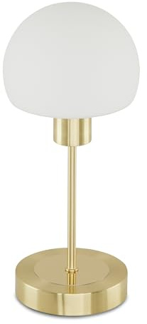 KHG LED-Tischleuchte Messing, dimmbar mit 3-Stufen-Touchdimmer, warmweißes Licht (3000 K, 320 Lumen), Elegantes Design mit messingfarbenem Metall & Glas-Lampenschirm, Maße: 31,5 cm