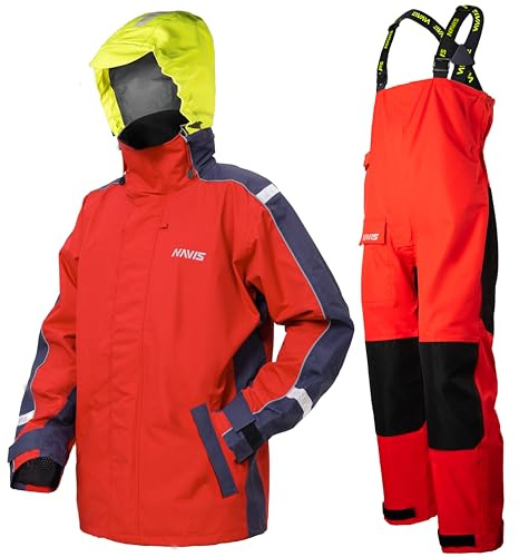 Navis Marine Chaquetón de navegante para hombre, impermeable, con peto ajustable incorporado, transpirable - para navegación en alta mar y de cabotaje Sailor NS-147(Red,L)