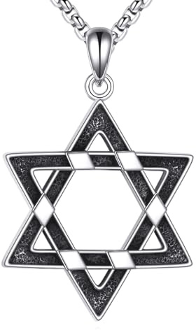 YFN Star of David Necklace 925 Sterling Silver Jewish Star Pendant with 22”+2” Stainless Steel Chain Hexagram Jewellery Gift for Men Women