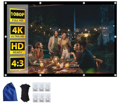 60-300 inch Projection Screen, 2 Sided Washable Outdoor Projector Movie Screen, 4:3 HD 4K Foldable Wrinkle-Free White Soft Screen for Camping Party, Home Theater, Office(300in)