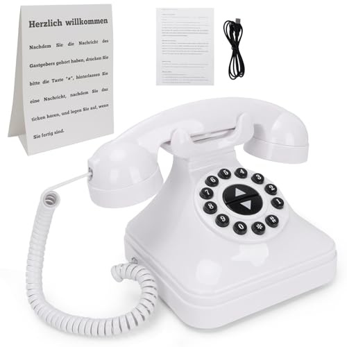 Pabbyeey Audio Guest Book Wedding Phone - Wedding Guest Book Alternative with Voice Recording - Phone Recorder for Wedding, Birthday & Events - Audio Messages Listened Directly on the Phone (White)