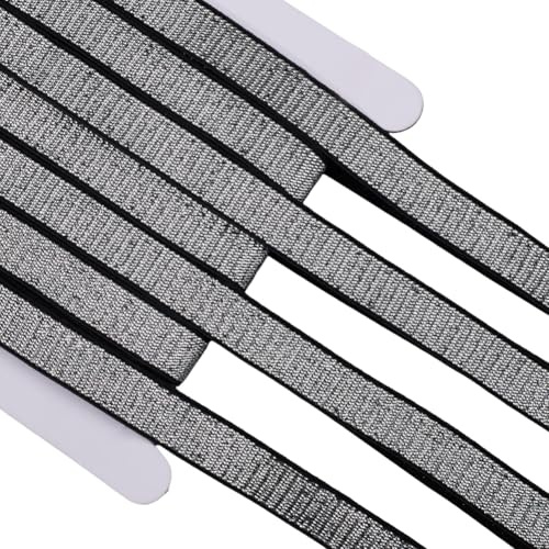 GORGECRAFT 11 m X 15mm Metallisch Glitzerndes Gummiband Silbernes Stretchband Schwarzes Elastisches Gurtband Polyestergürtel Für Heimwerker Nähen Basteln Stirnband Hosenbund Kleidung Verzierungen Zube