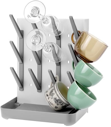 QWORK® Vertical Bottle Drying Rack, Countertop Bottle Dryer Holder with 12 Pegs & Top Compartment