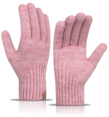 LJCZKA Handschuhe Warm Damen Wolle Thermohandschuhe Winter Strickhandschuhe Touchscreen Winddicht für Outdoor Laufen Radfahren (Rosa)