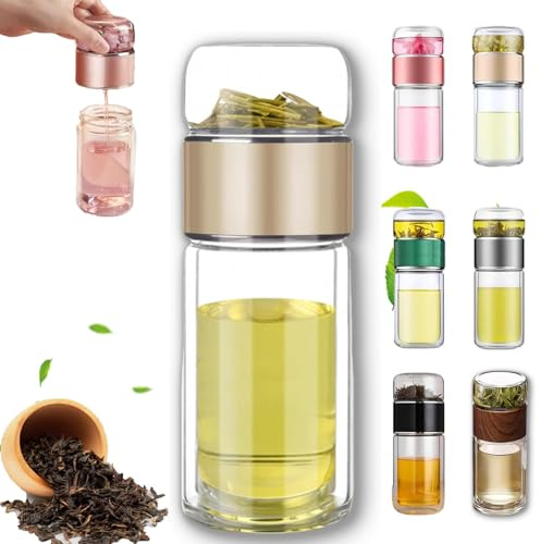 Teava - Infusor de té inteligente 3 en 1, infusor de cristal Tryteava, infusores de té de cristal portátiles de doble pared, taza de separación de té y agua con colador ligera, a prueba de fugas