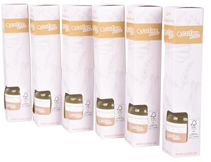 Cofan Pack de 6 ambientadores de varillas sándalo exótico | Aroma cálido y relajante | Varillas de ratán | Frasco de vidrio | Capacidad: 50 ml