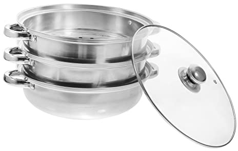 GLJTUO Dampftopf, 1 Set, Amphoren-Dampfgarer Zum Kochen, Gemüse-Dampfgarer, Topf-Dampfgarer Zum Dampfgaren, Koch-Dampfgarer, Silberglas, 28 cm, Suppentopf, Doppellagig,