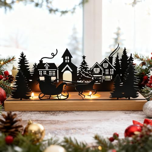 Forbabe Adventskranz Kerzenhalter Modern, Weihnachten Adventsgesteck Länglich Teelichthalter Kerzenständer mit Holz Haltern, Kerzentablett Teelichter Kerzenständer für Weihnachtsdeko Tisch Geschen