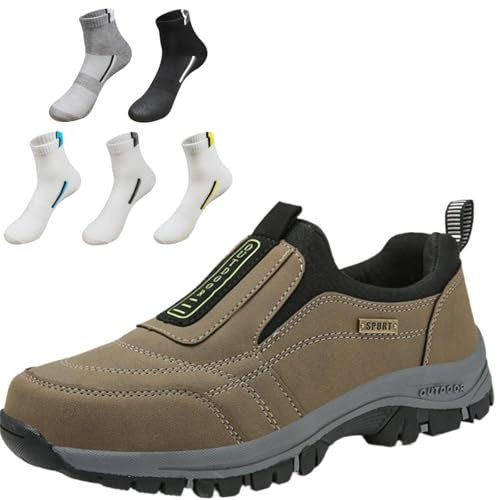 Diabetiker träningsskor för män extra breda promenadskor herr slip-on skor sport för utomhus fitness sneakers lätt vardaglig jogging, Khaki, 41.5 EU