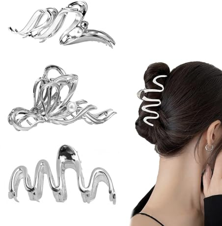 VYNZOR Pinze per Capelli Grandi, 3 Pezzi, Antiscivolo, Presa Forte, Alla Moda, in Metallo, per Capelli Lunghi, Spessi e Pesanti, Creare Acconciature, per Donne e Ragazze, Mollette e Fermagli Donna