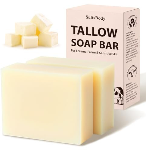 Tallow Soap - Handmade Unscented Natural Soap Bar, Beef Tallow Soaps for Skin, Deeply Moisturizing, Nourishing, Evens Skin Tone & Promotes Radiant Complexion (2 Pcs)