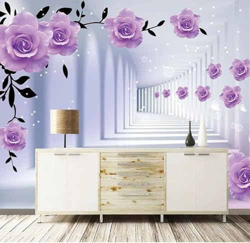 XLMING Structure En Relief Couloir Violet Fleurs Créatif 3D Papier Peint Luxe Décoration Manger Adulte Intérieure Salon Canapé Chambre Fond TV Mur-430cm×300cm