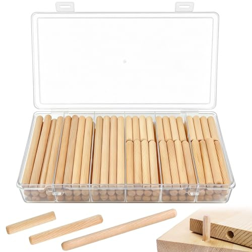 BITEFU 108 Stk Holzdübel, 40/60/100mm Länge Holzdübel 36 Stk mit Jeweils | Durchmesser 8mm für Zimmerei Möbel Tür Kunsthandwerk Projekte Aus Hochwertigem Holz Gefertigt