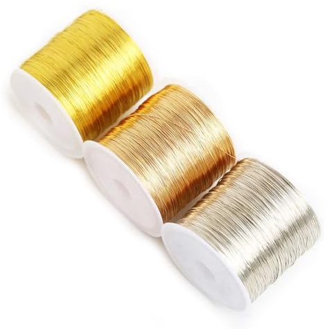 100m x 3 Spule Schmuckdraht 0.3mm,Silber Gold Schmuckdraht,Basteldraht Dünn Lichtbeständig Und Leicht Zu Schneiden Basteldraht Dünn für Schmuckherstellung Bastelarbeiten DIY Perlen Ringe Armbänder