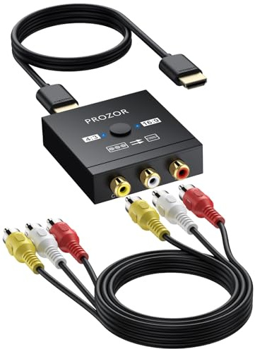 PROZOR RCA to HDMI Converter with 4:3/16:9 Switch, AV to HDMI Adapter for TV, Composite CVBS Video Audio Converter for PS1/PS2/N64/Wii/Xbox/VCR/VHS/DVD, Supports PAL/NTSC, Plug & Play