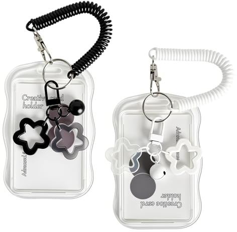 TLDBATICE 2 Piezas Photocard Holder con Cuerda Elástica, Tarjetero Colgante con Estrella y Campana, Resistente Porta Tarjetas Colgante, Llavero Foto para Autobús, Credencial, Photo Card Kpop