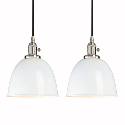 Phansthy 2 Stücke Pendelleuchten Hängelampe Esstisch Vintage Weiß Industrial Metall Lampenschirm Hängeleuchten, Küchenlampen Hängend Vintage, Hängelampe,Pendelleuchte im Landstil (Weiß)