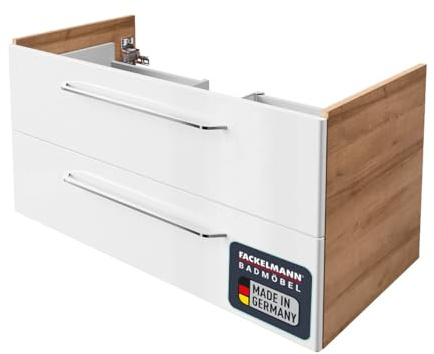 FACKELMANN Waschtisch-Unterschrank Milano/Badschrank mit Soft-Close-System/Maße (B x H x T): ca. 100 x 49,5 x 48 cm/Waschbeckenunterschrank mit 2 Schubladen/Korpus: Braun hell/Front: Weiß